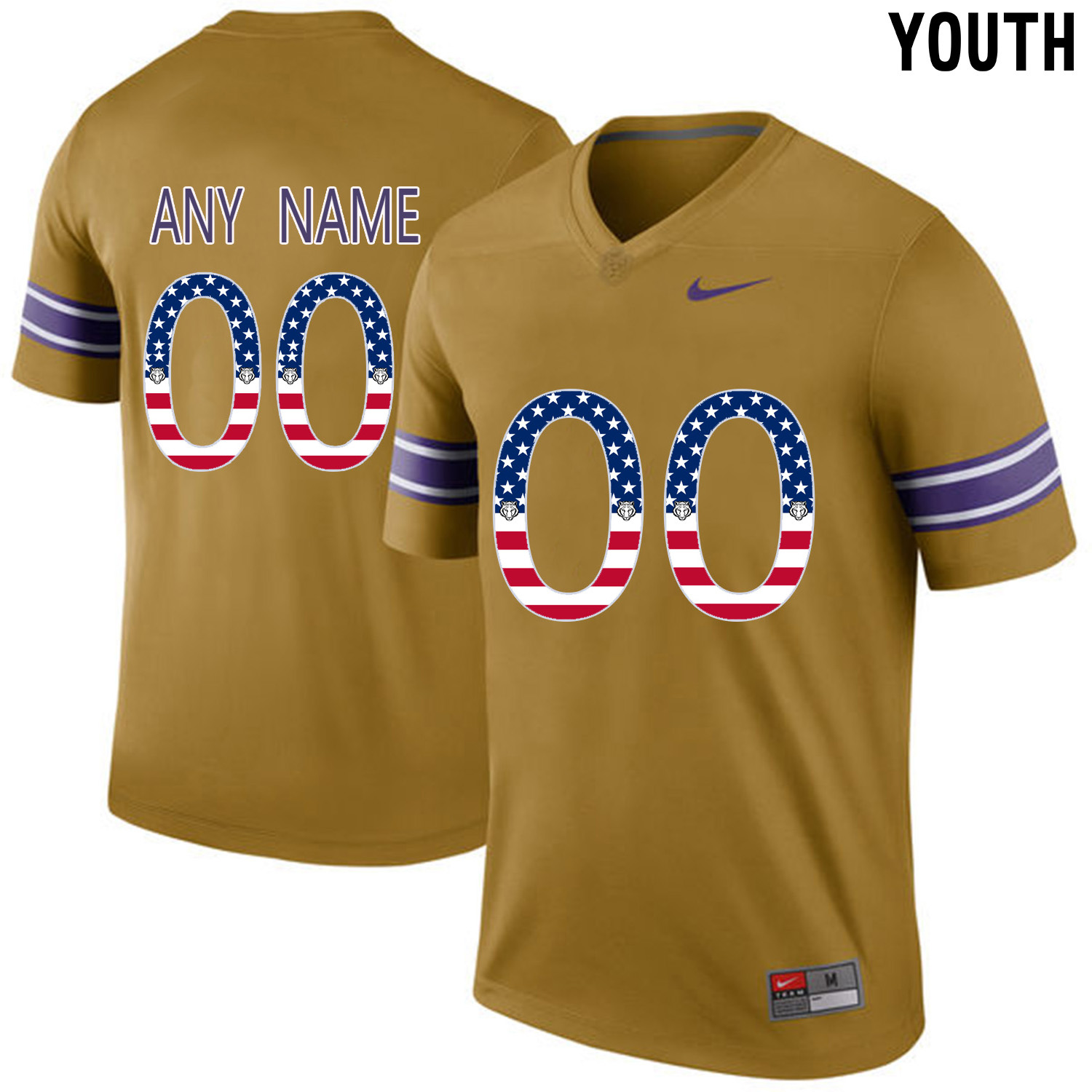 US Flag Fashion  Youth LSU Tigers Customized College Football Limited Throwback Legand Jersey  Gridiron Gold->->Custom Jersey